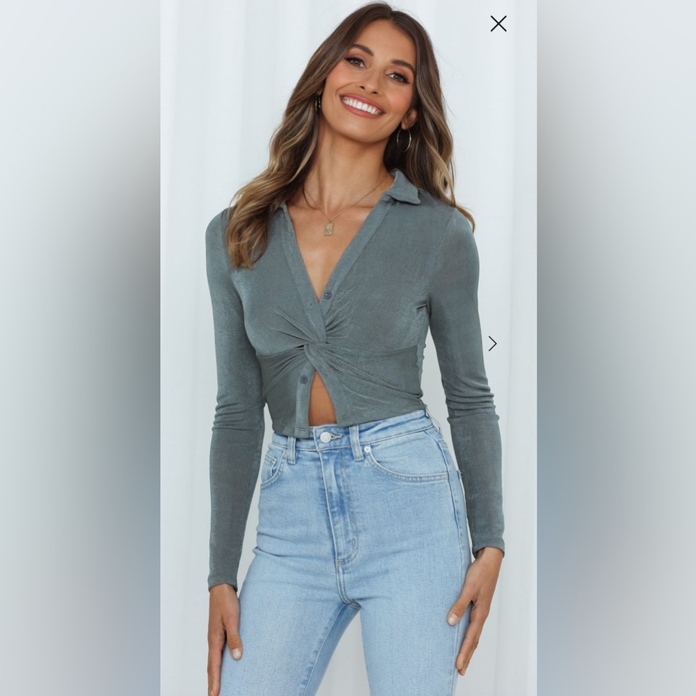 Grey Hello Molly long sleeve crop top